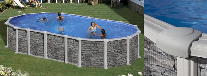 Piscine Gre Santorini, la mieux décorée en pierre sans contreforts Piscine Gre Santorini