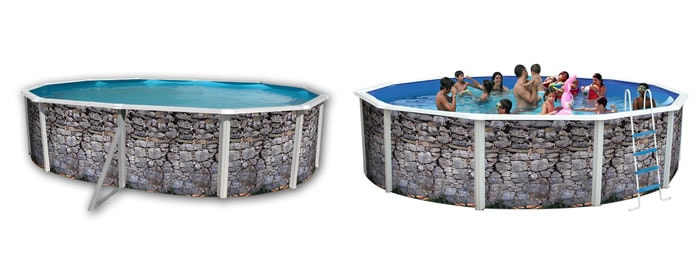 Piscine Toi Pierre Grise, décorée avec l’aspect d’un mur de château Piscine Toi Pierre Grise