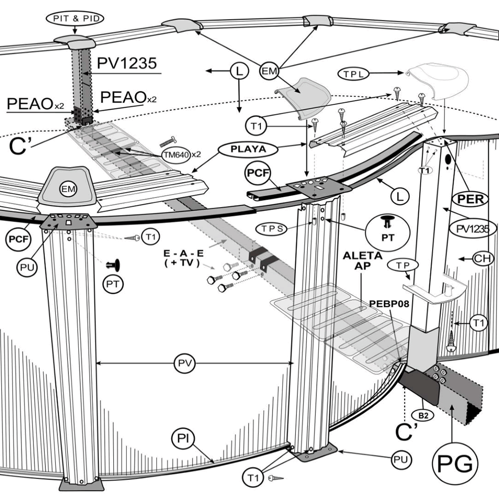 Pièces détachées Piscines en Forme de Huit avec Système Oméga de 120 cm
