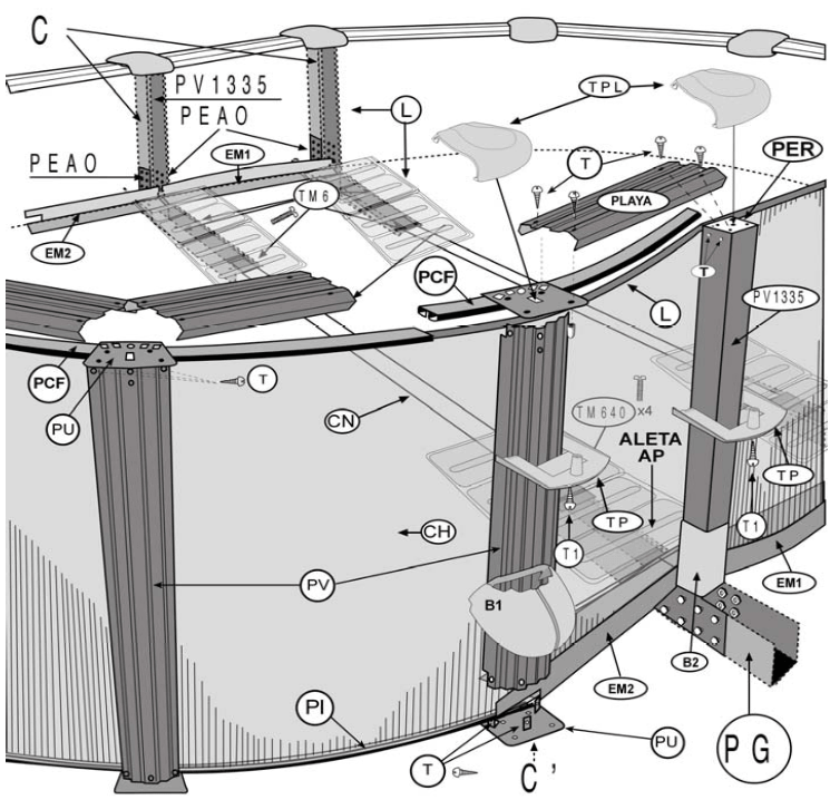 Pièces de rechange Piscines Ovales Imitation Pierre avec Système Oméga de 132 cm