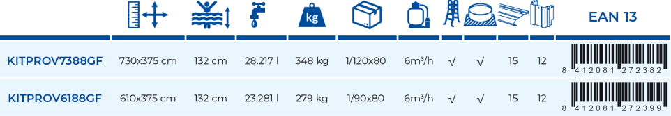 Piscine Gre Capri 730x375x132 KITPROV7388GF