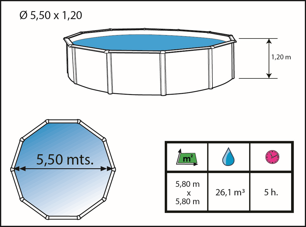 Piscine Toi Anthracite Canarias 550x120 cm 8860