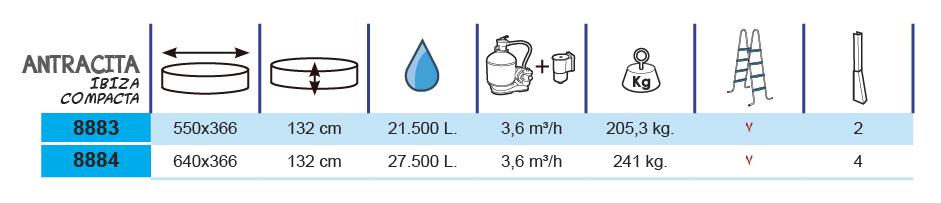 Piscine Toi Anthracite Ibiza Compact 640x366x132 cm 8884