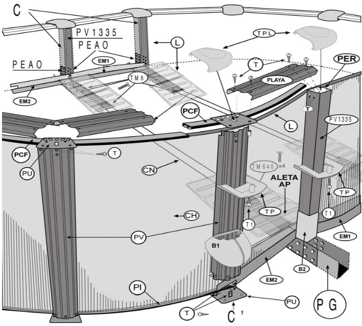 Pièces de rechange Piscines Ovales Imitation Rotin avec Système Oméga de 132 cm